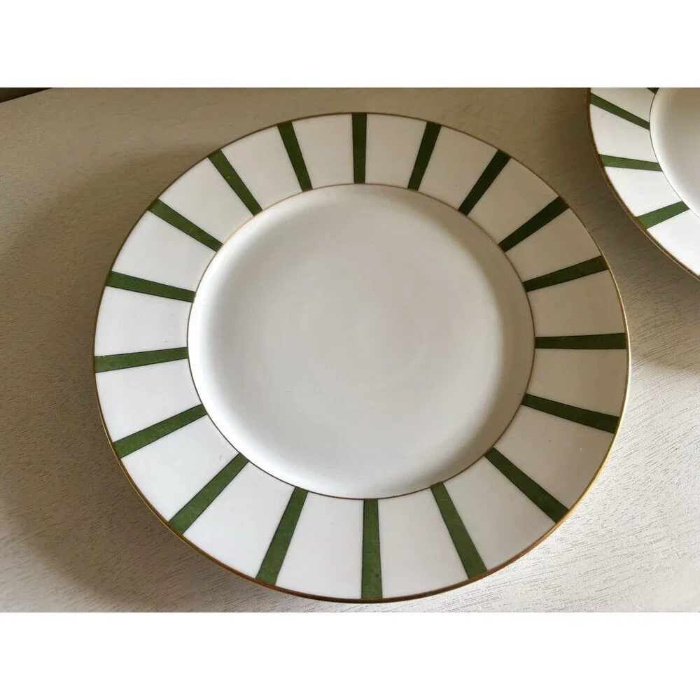 Vtg Pair 2 Appetizer Salad Plates Limoges France 8.5” Stripe Gold Trim Art Deco